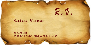 Raics Vince névjegykártya